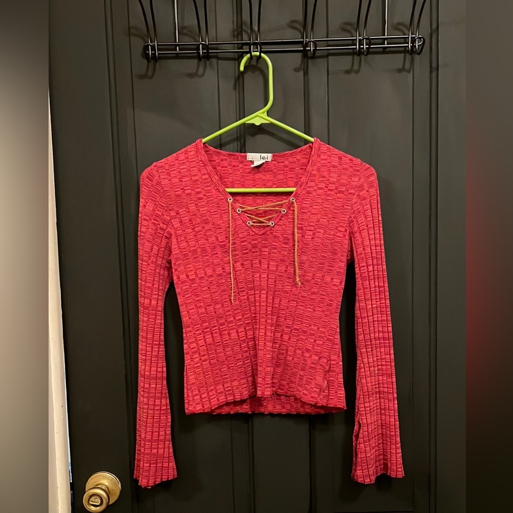 L.E.I. Long Bell Sleeve Shirt with lace up front